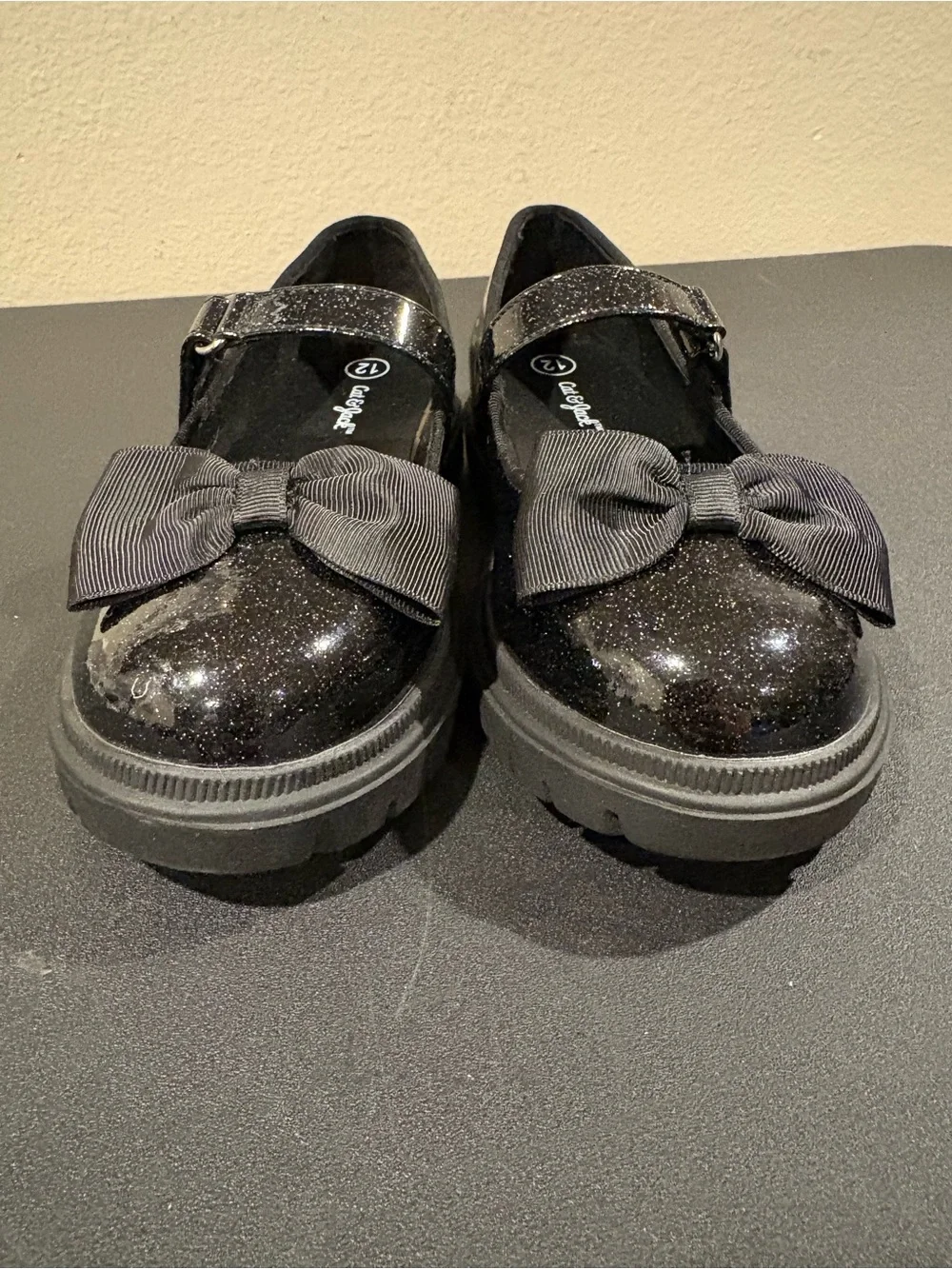Cat & Jack Bridget Bow Mary Janes  Black Glitter Toddler Size 12 Fast Shipping